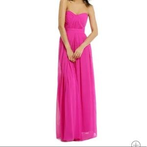 Badgley Mischka Flourescent Chiffon Gown. Strapless Magenta Maxi. Size 8